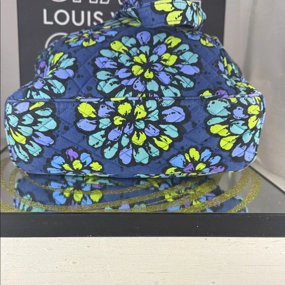 Vera Bradley Navy Quilted Tote with Teal, Lime & Purple Floral Medallions - Picture 11 of 12